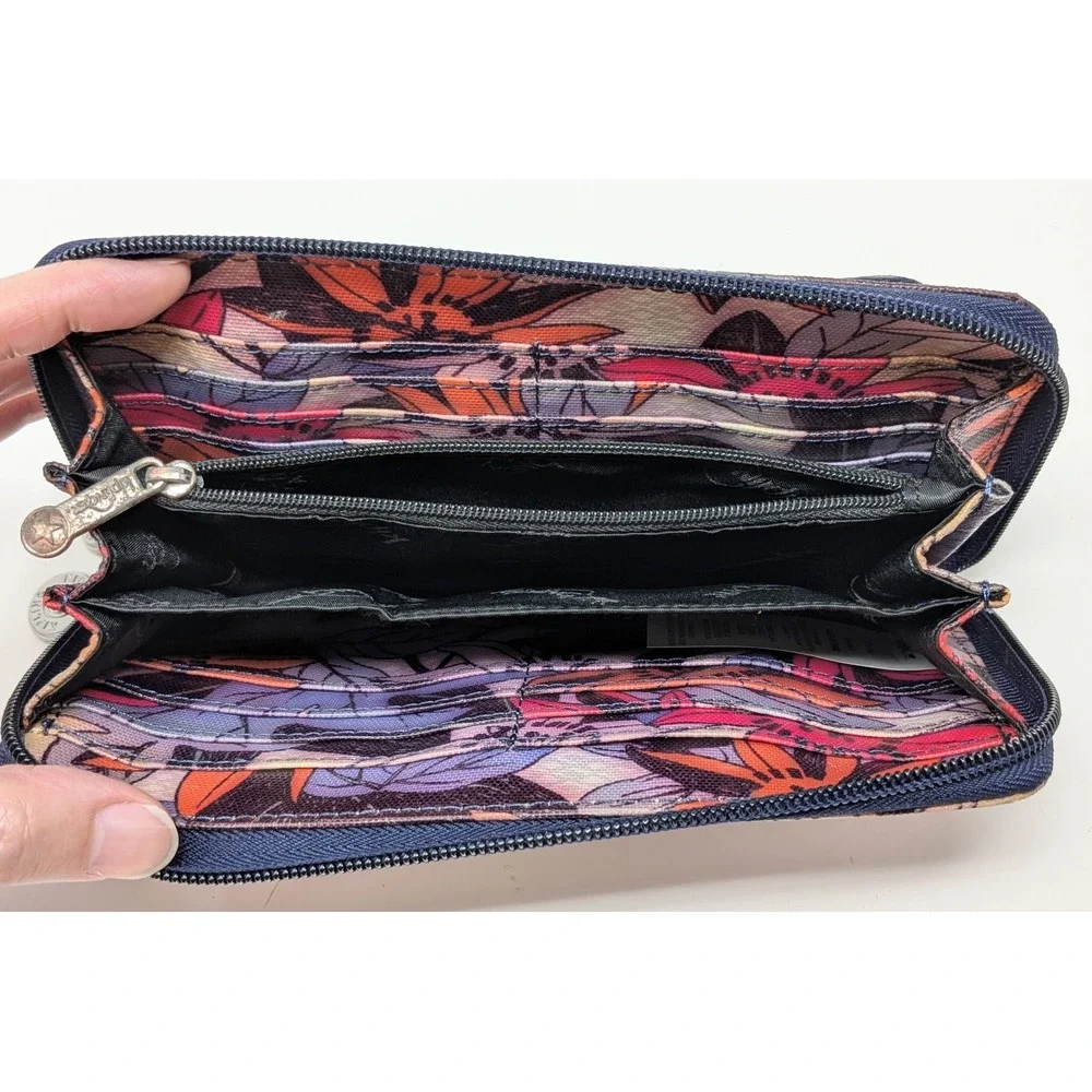 Kipling Wallet Zip Around Floral Purple Pink Orange Credit Card Slots Coin Pouch